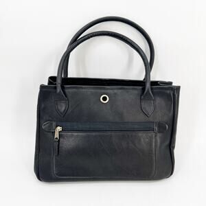 Clava Leather Tassel Handbag Black Leather Top Handle Bag Removable Pouch FLAW